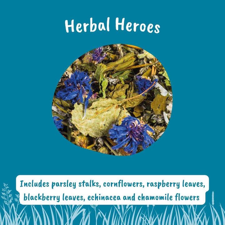 Curated visual reference: Commercially Approved Hay Mix With Prebiotics Reference: Herbal Heroes Forage Mixes For Rabbits Guinea Pigs
