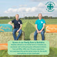 Two men sitting on hay bales with a field and blue sky in the background, promoting HayDay products.