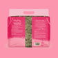 HayDay Sweet and Munchy Ryegrass Hay 1kg back of packaging on a pink background.