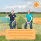 Two men sitting on hay bales with a field and 'from our farm in Yorkshire' text over the image.